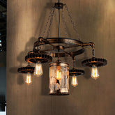 Vintage Metal Cylinder Chandelier with Gear in Bronze - 5/7 Light Pendant for Dining Room - This gorgeous metal chandelier is perfect for adding a touch of industrial chic to your home. The 5/7 light design means you can adjust the light to s